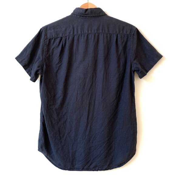 J.Crew Mens Slim Fit 100% Linen Camp Shirt SIze S Navy Short Sleeve Button-Down - Picture 2 of 10